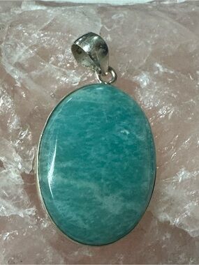 Amazonite Oval Sterling Silver Gemstone Pendant - Teal